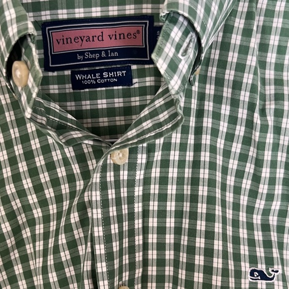Vineyard Vines Green Gingham Check Whale Shirt, Medium, 100% Cotton - Picture 1 of 3